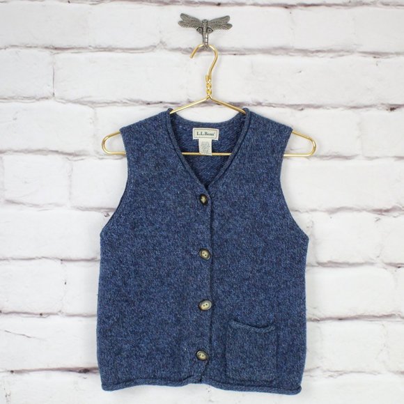 L.L. Bean Jackets & Blazers - Vintage LL Bean Blue Wool Blend Knit Button Front Rolled Hem Vest Size M
